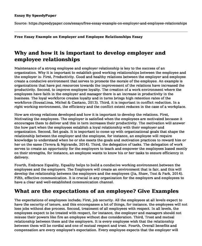 Free Essay Example on Employer and Employee Relationships