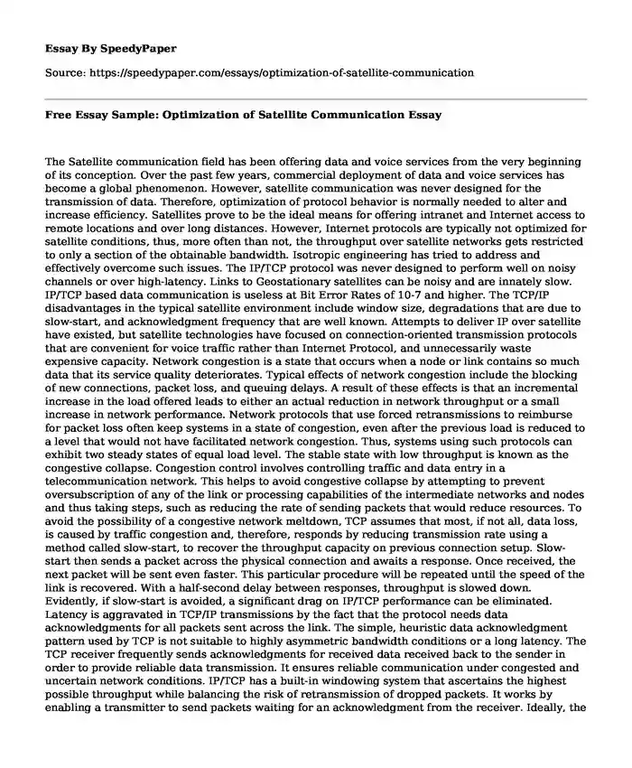 Free Essay Sample: Optimization of Satellite Communication