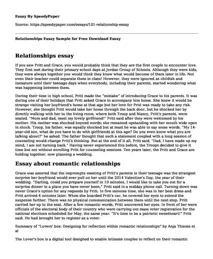 Relationships Essay Sample for Free Download