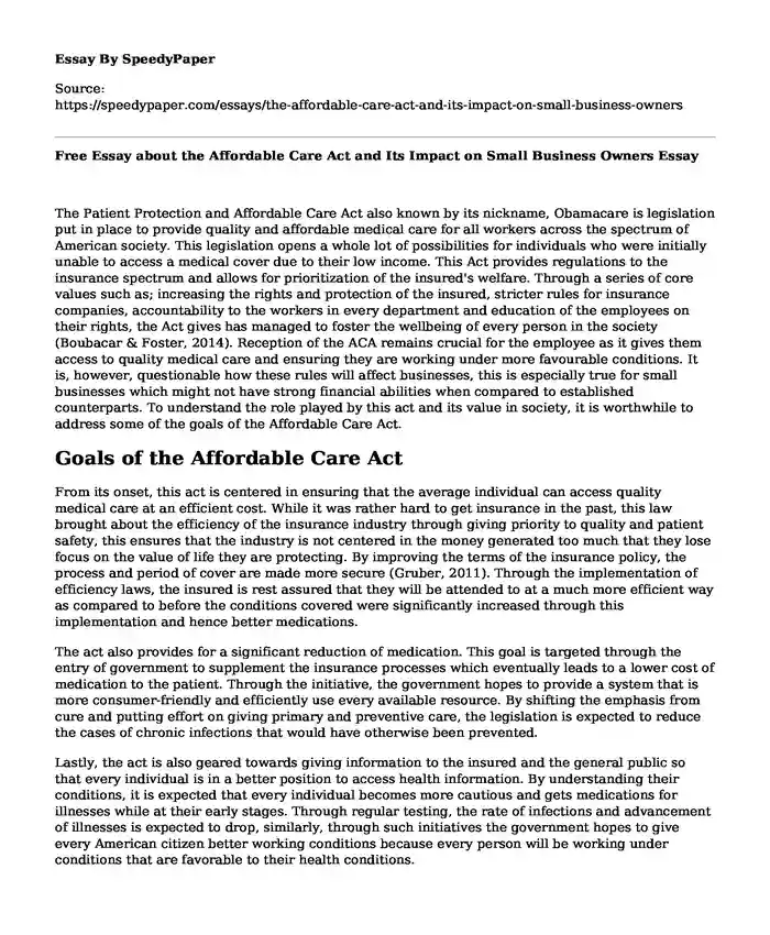 Free Essay about the Affordable Care Act and Its Impact on Small Business Owners