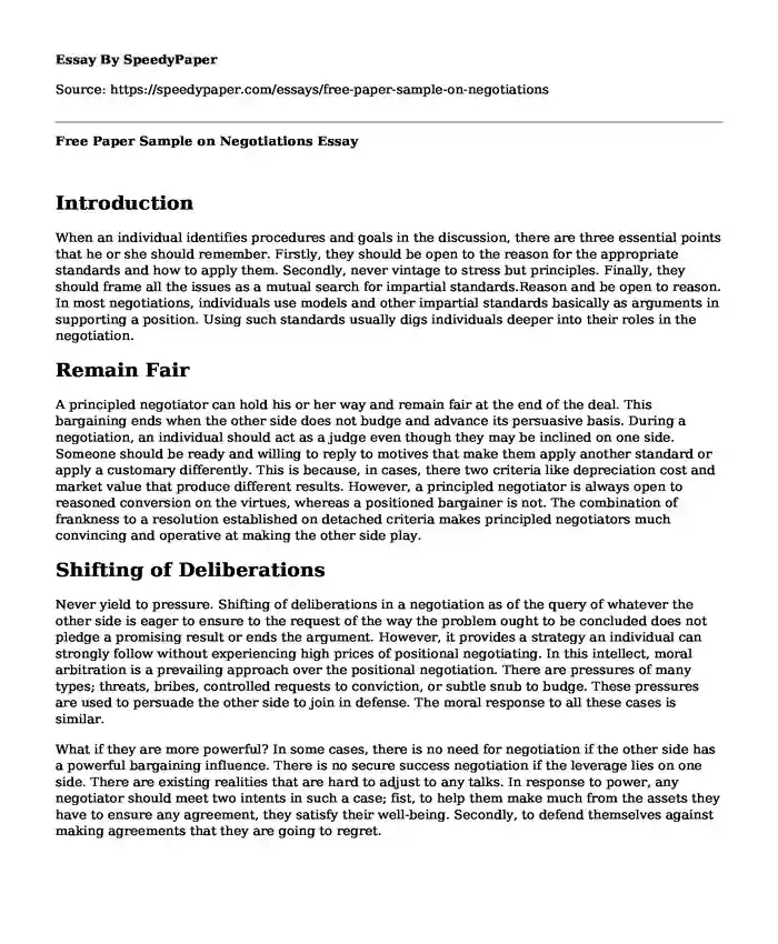 Free Paper Sample on Negotiations