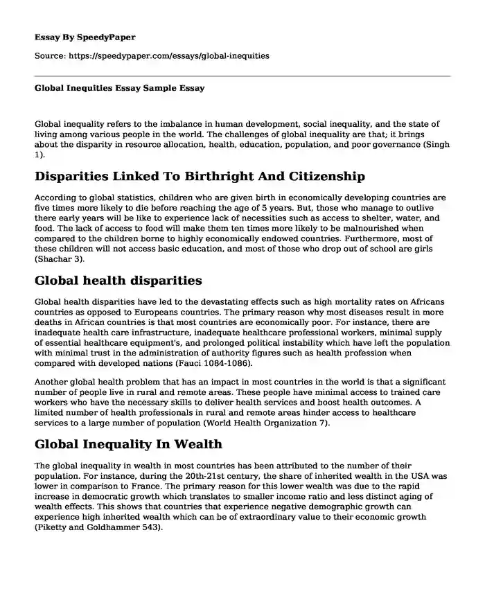 Global Inequities Essay Sample