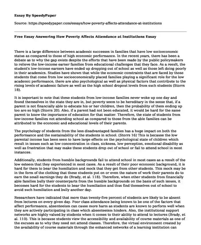 Free Essay Answering How Poverty Affects Attendance at Institutions
