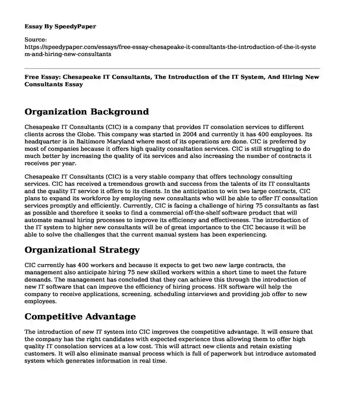 Free Essay: Chesapeake IT Consultants, The Introduction of the IT System, And Hiring New Consultants