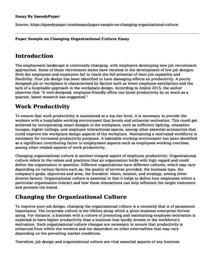 Paper Sample on Changing Organizational Culture