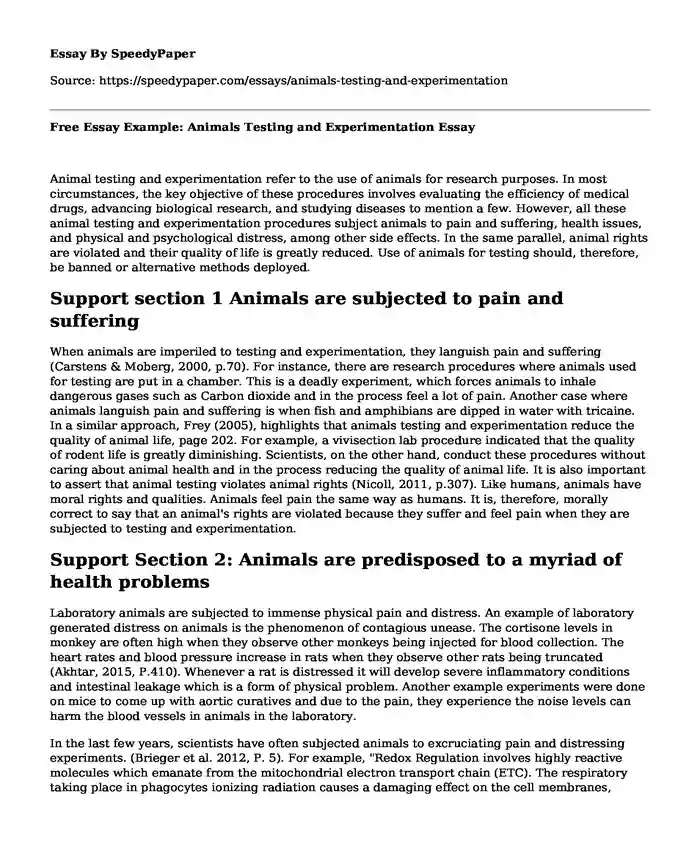 📗 Free Essay Example: Animals Testing and Experimentation | SpeedyPaper.com