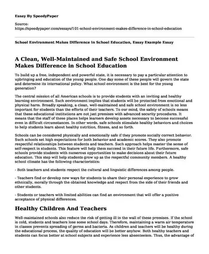 School Environment Makes Difference in School Education, Essay Example