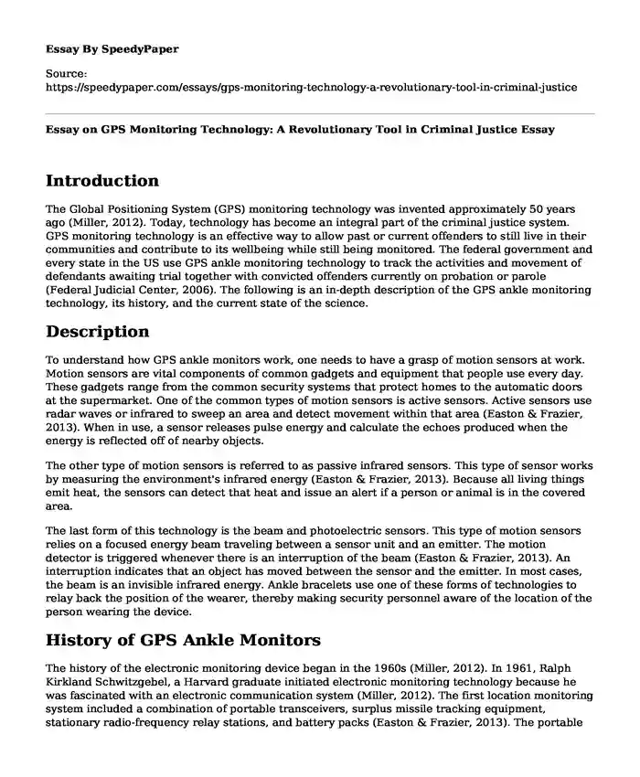 Essay on GPS Monitoring Technology: A Revolutionary Tool in Criminal Justice