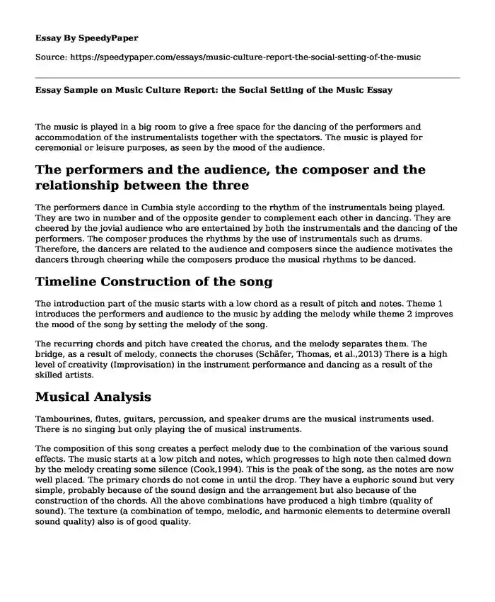 Essay Sample on Music Culture Report: the Social Setting of the Music