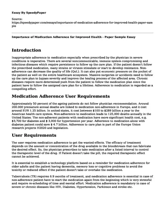 Importance of Medication Adherence for Improved Health - Paper Sample