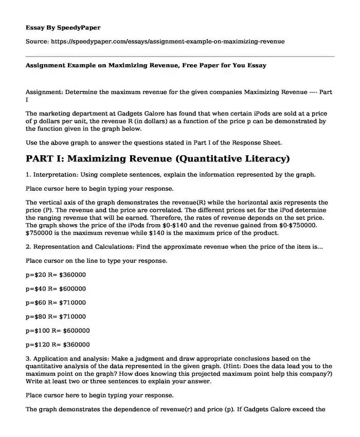 Assignment Example on Maximizing Revenue, Free Paper for You