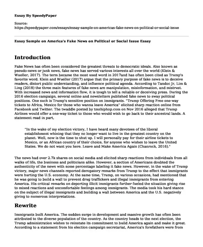 📚 Essay Sample on America's Fake News on Political or Social Issue ...