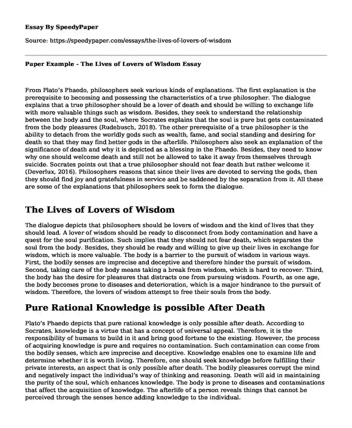 Paper Example - The Lives of Lovers of Wisdom