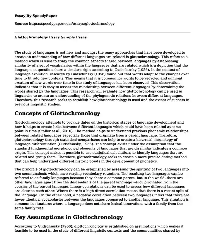 Glottochronology Essay Sample