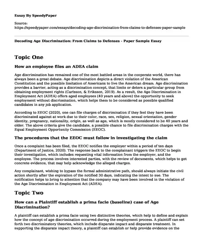 Decoding Age Discrimination: From Claims to Defenses - Paper Sample
