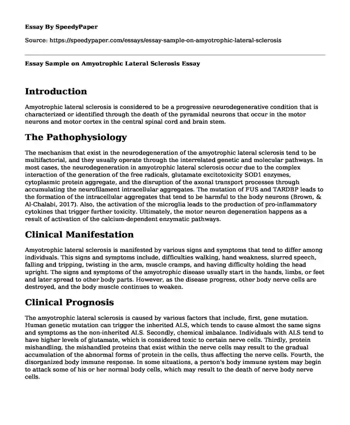 Essay Sample on Amyotrophic Lateral Sclerosis