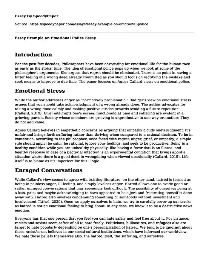 Essay Example on Emotional Police