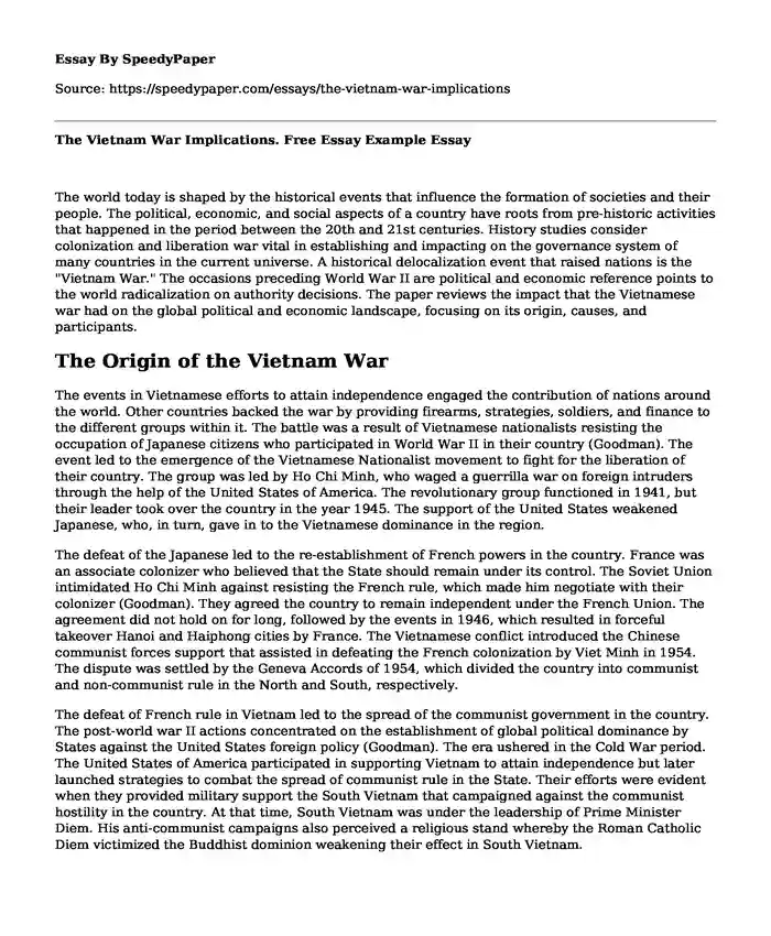 The Vietnam War Implications. Free Essay Example