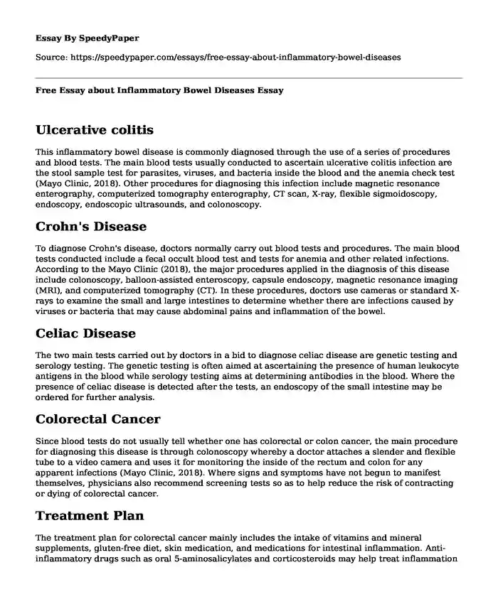 Free Essay about Inflammatory Bowel Diseases