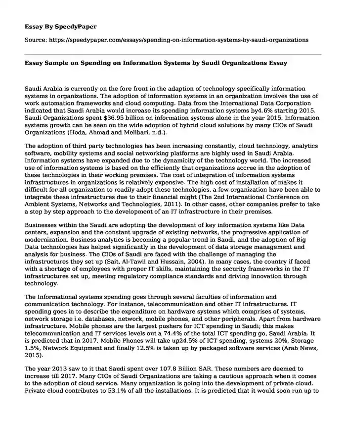 Essay Sample on Spending on Information Systems by Saudi Organizations