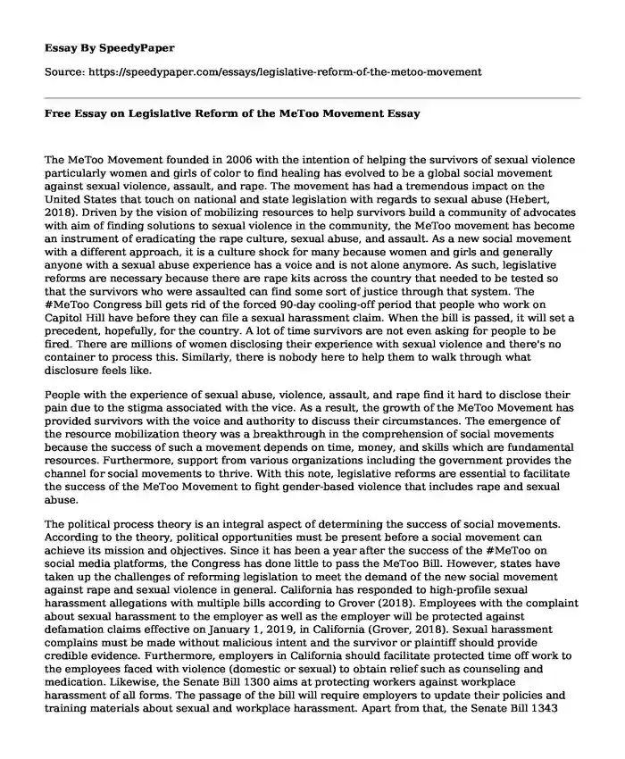 Free Essay on Legislative Reform of the MeToo Movement