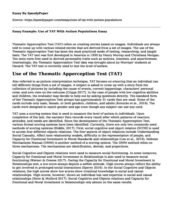 Essay Example: Use of TAT With Autism Populations
