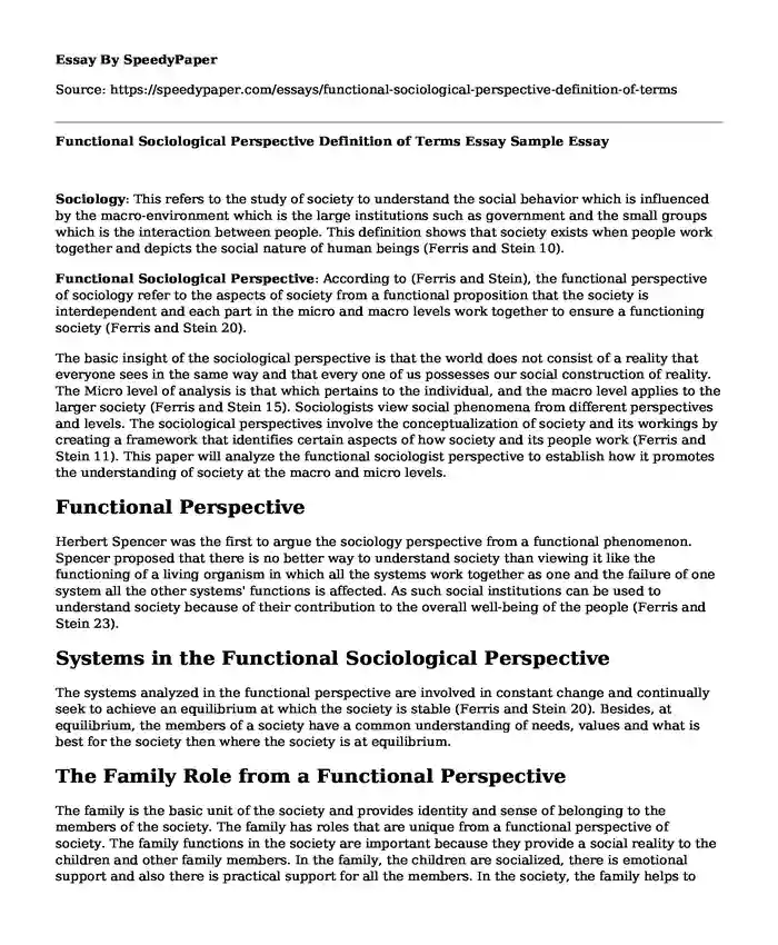 sociological perspective definition essay