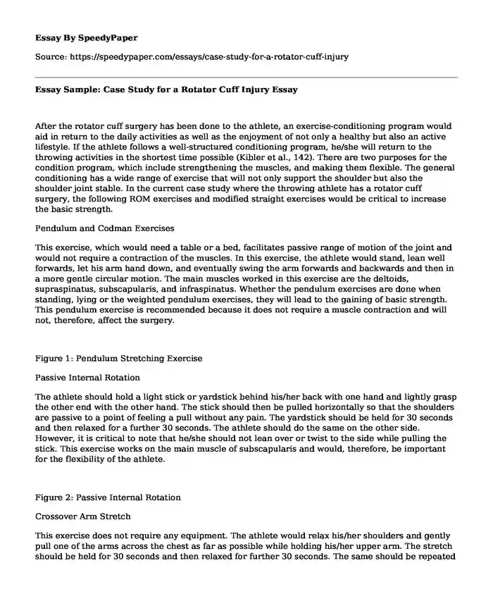 Essay Sample: Case Study for a Rotator Cuff Injury