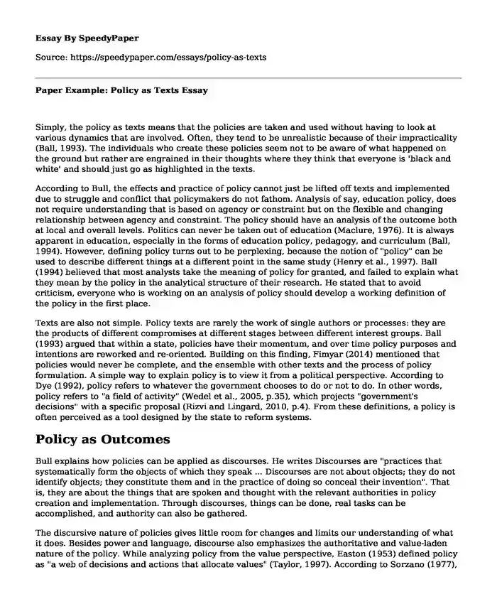 Paper Example: Policy as Texts