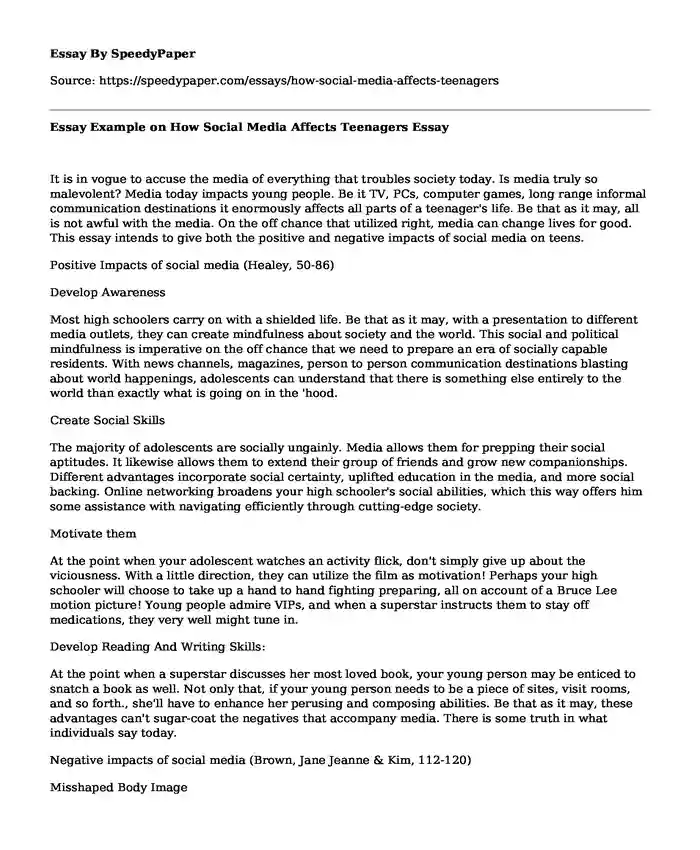 Essay Example on How Social Media Affects Teenagers