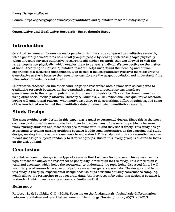 Quantitative and Qualitative Research - Essay Sample