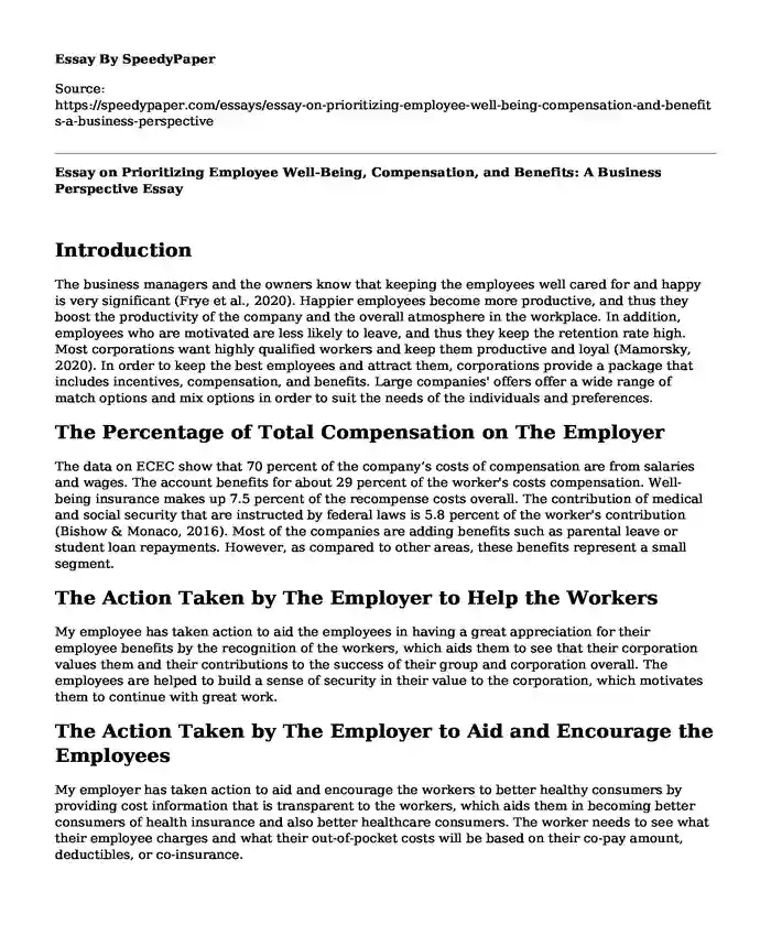 Essay on Prioritizing Employee Well-Being, Compensation, and Benefits: A Business Perspective