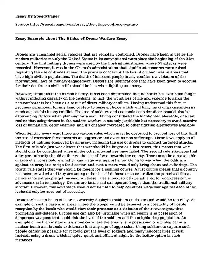 Essay Example about The Ethics of Drone Warfare