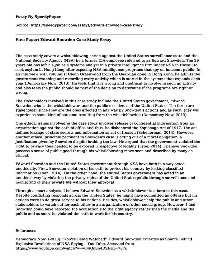 Free Paper: Edward Snowden Case Study