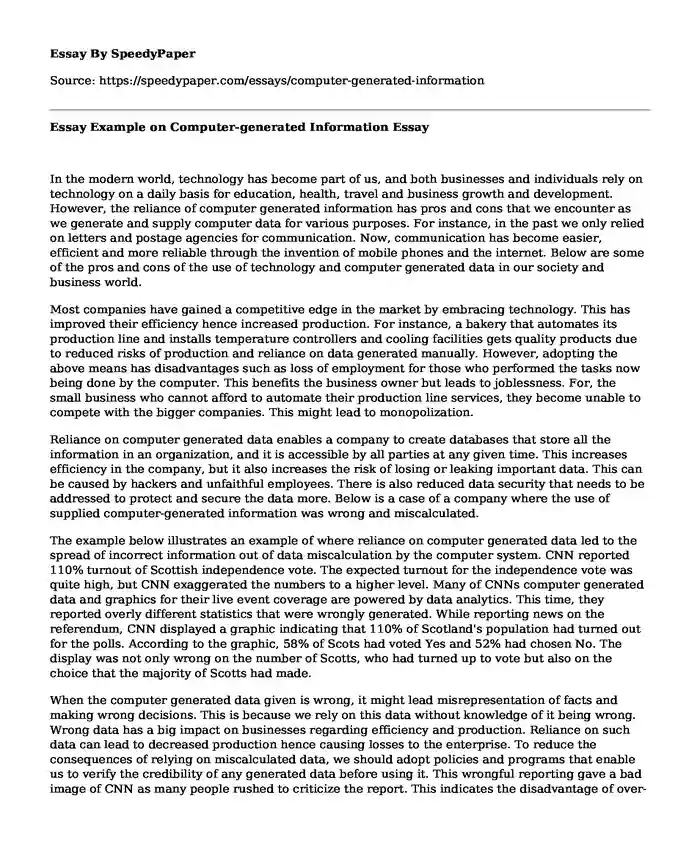 Essay Example on Computer-generated Information