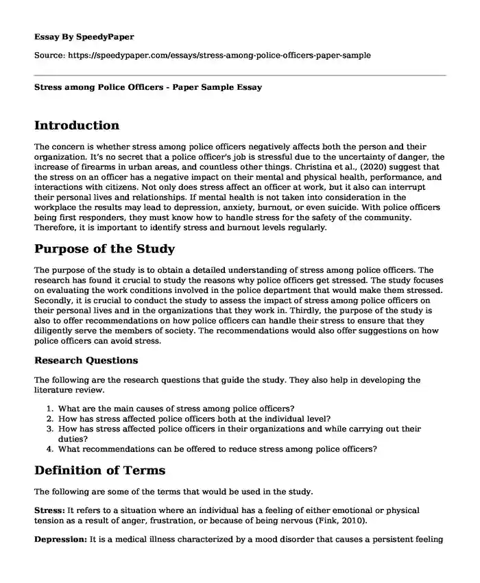 Stress among Police Officers - Paper Sample