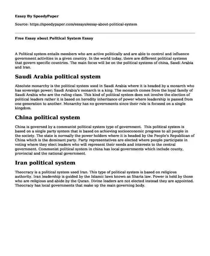 Free Essay about Political System