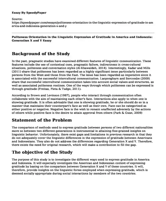 Politeness Orientation in the Linguistic Expression of Gratitude in America and Indonesia: Generation X and Y