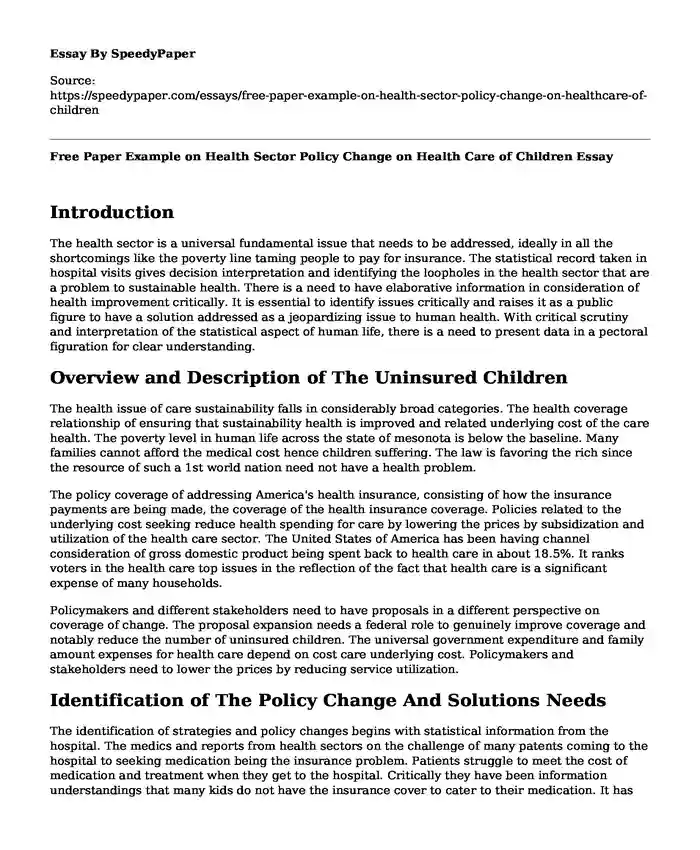 Free Paper Example on Health Sector Policy Change on Health Care of Children