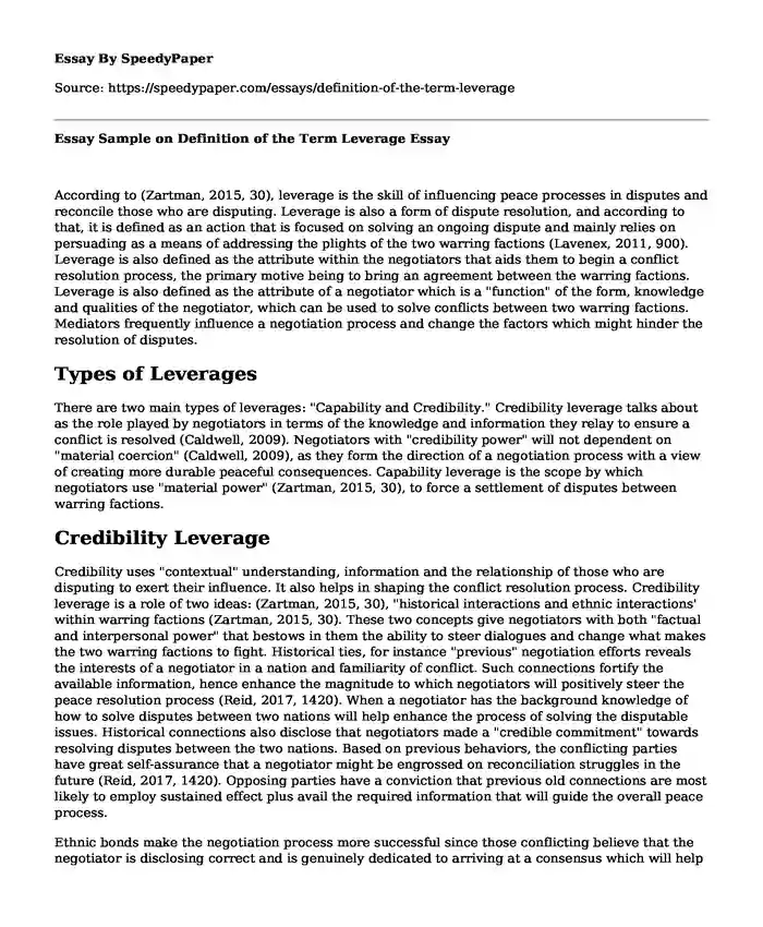 Essay Sample on Definition of the Term Leverage