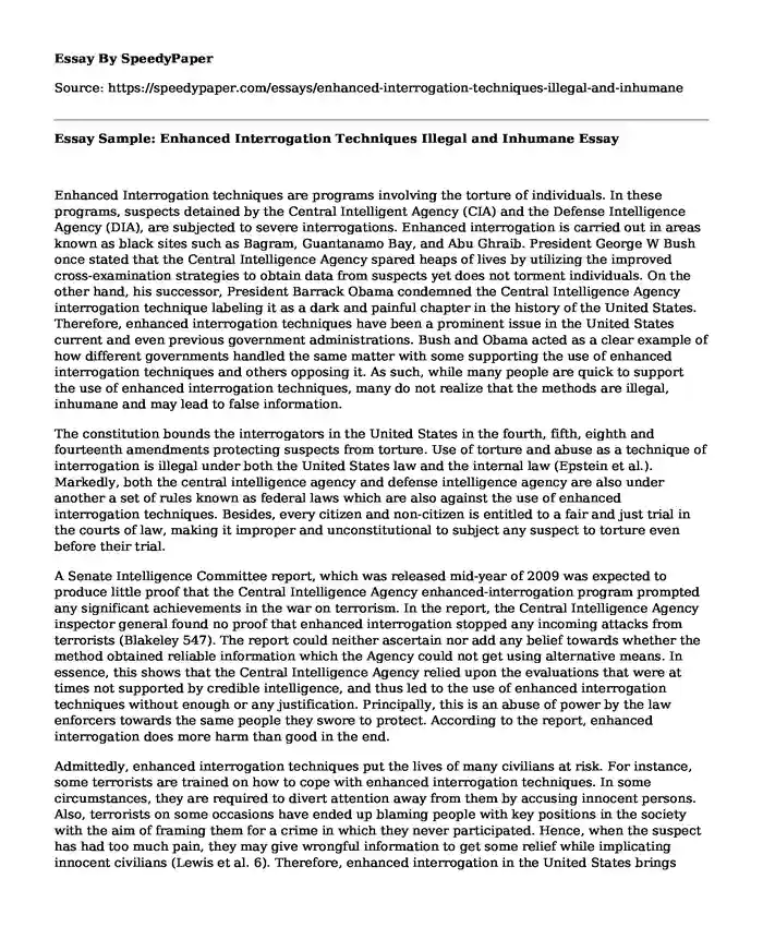 Essay Sample: Enhanced Interrogation Techniques Illegal and Inhumane