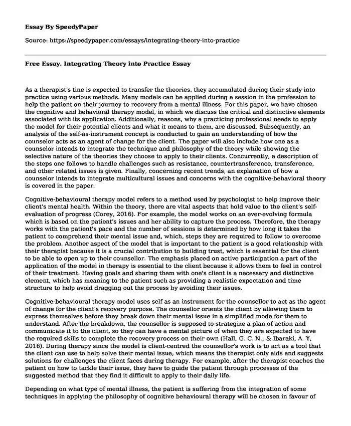 Free Essay. Integrating Theory into Practice