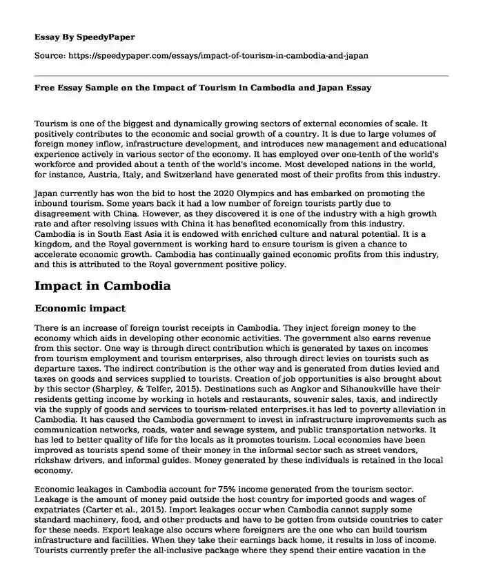 Free Essay Sample on the Impact of Tourism in Cambodia and Japan