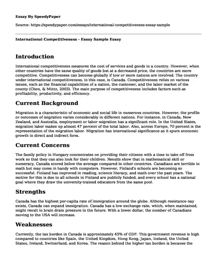 International Competitiveness - Essay Sample 