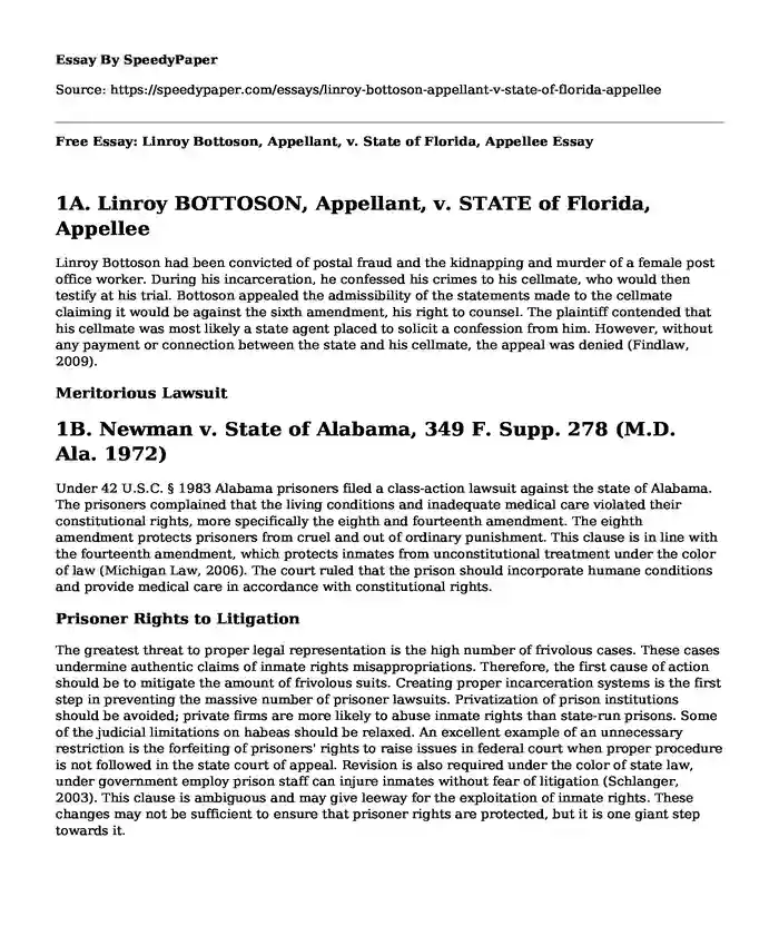 Free Essay: Linroy Bottoson, Appellant, v. State of Florida, Appellee