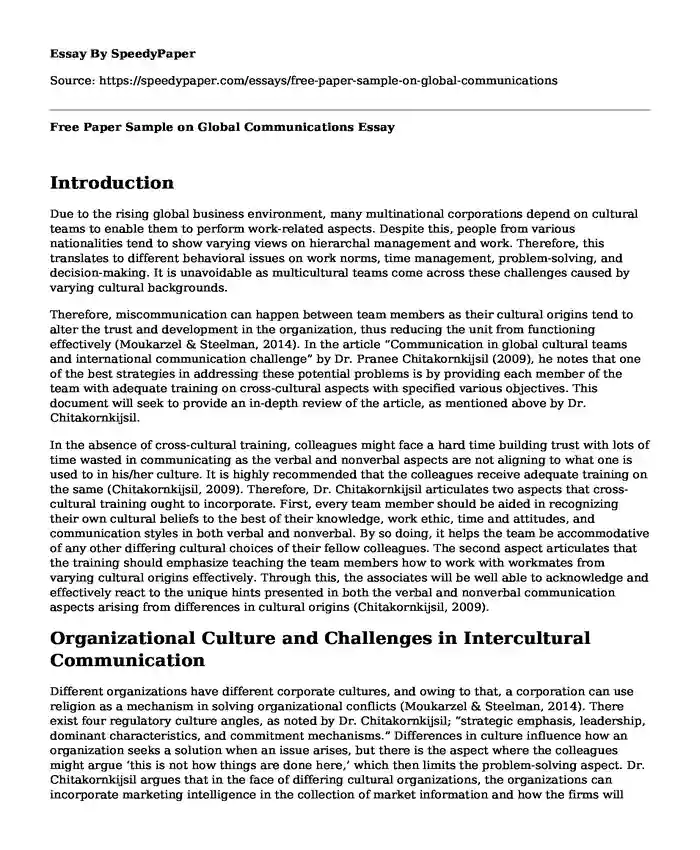 Free Paper Sample on Global Communications