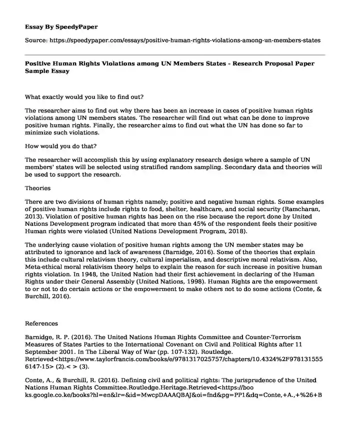 Positive Human Rights Violations among UN Members States - Research Proposal Paper Sample