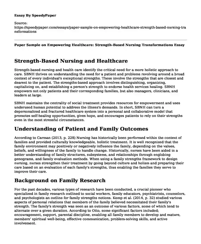 Paper Sample on Empowering Healthcare: Strength-Based Nursing Transformations