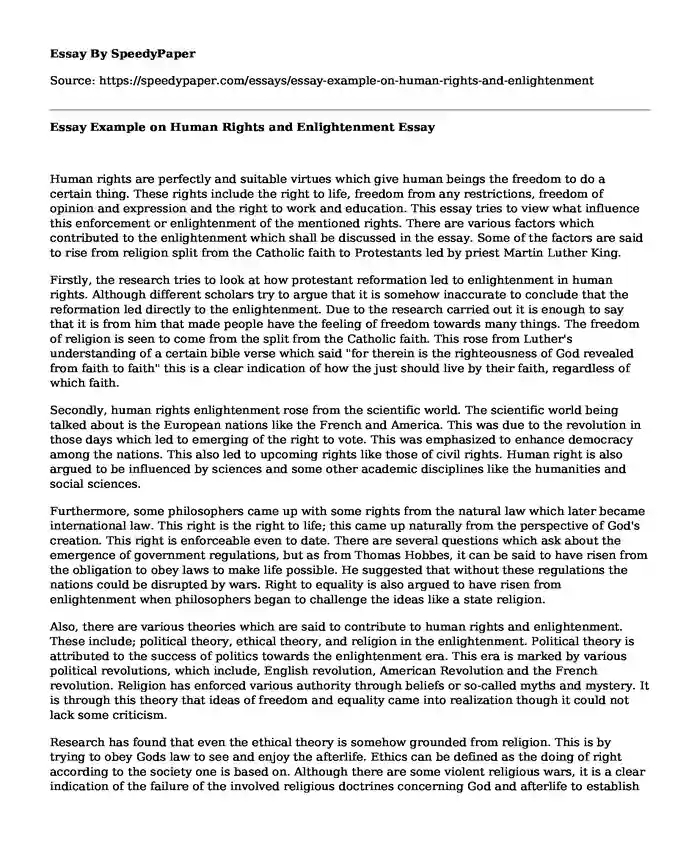 Essay Example on Human Rights and Enlightenment