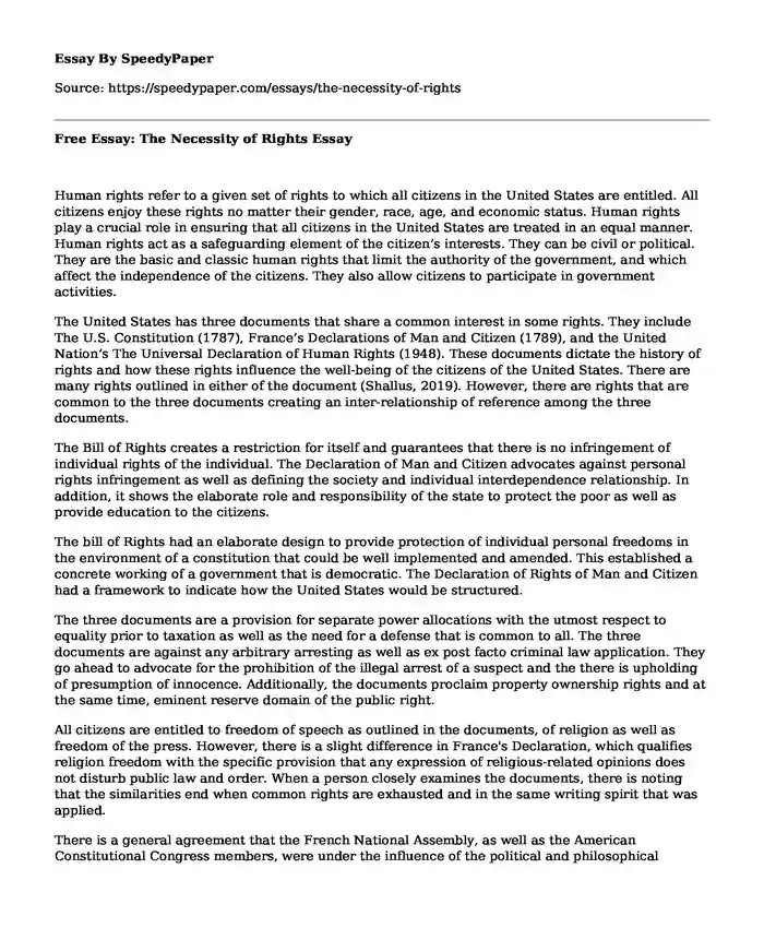 Free Essay: The Necessity of Rights